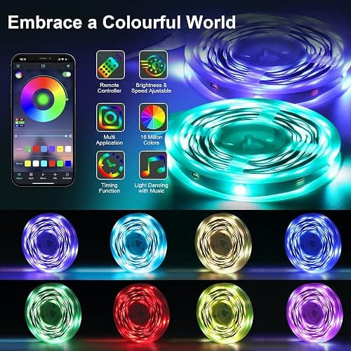 Bonve Pet LED Strip 30M,Bluetooth RGB LED Streifen,Farbwechsel LED Lichterkette 30M mit Fernbedienung und App,Led Leiste Musik Sync,Timer-Einstellung,LED Band für Gaming Zimmer, Room, Küche,Party thumbnail 2