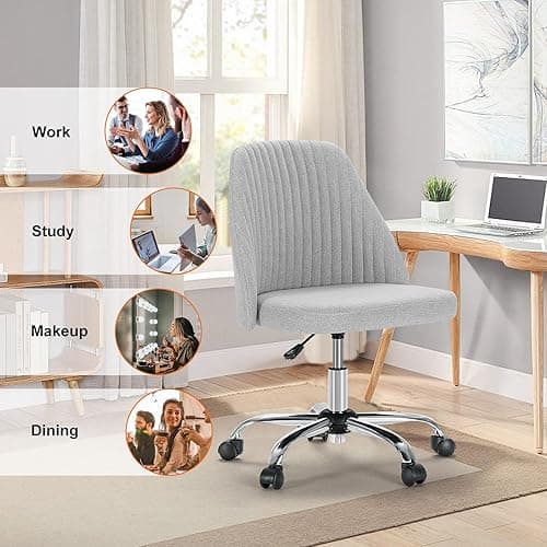 Sweetcrispy Armless Office Chair, Modern Fabric Home Office Desk Chairs with Wheels Adjustable Swivel Task Computer Vanity Seat for Small Spaces thumbnail 8