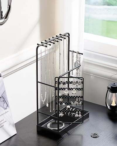ProCase Jewelry Stand Holder Organizer, Jewelry Display Storage with Ring Tray, No-Assembly Needed, Rotating Earring Bracelet Necklace Holder, Christmas Gifts Room Dorm Decor for Teen Girls -Black thumbnail 6