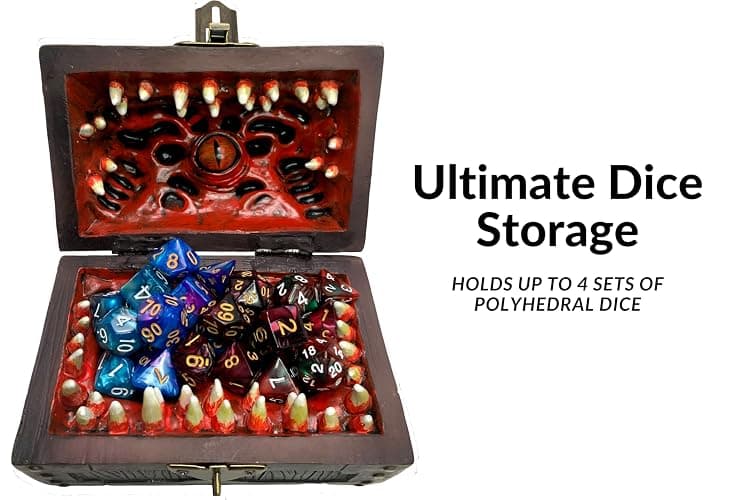 Galdor's Guild Mimic Dice Chest Storage Box | Free Lock & Key | Compatible with Dungeons & Dragons Players, Dungeon Master/DM RPG Gaming | Holder Vault Case | Holds 4 Polyhedral Sets (Regular) thumbnail 5