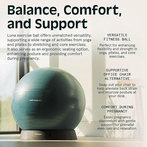 Retrospec Luna Exercise Ball with Pump - Anti-Burst Fitness Equipment for Yoga, Core Training & Stability - Home Gym Swiss Ball for Office & Pregnancy thumbnail 2