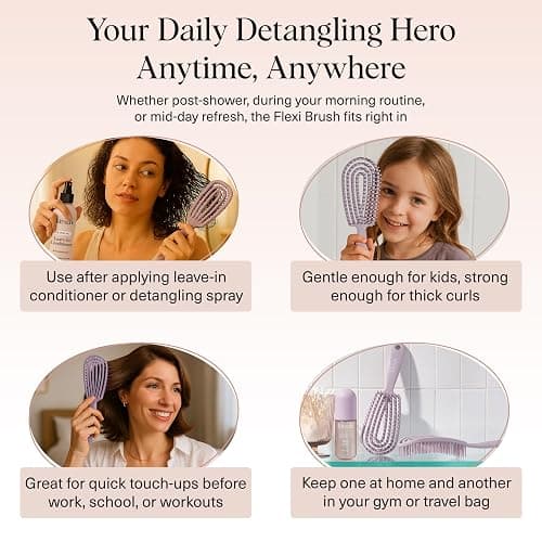 Kitsch Hair Brush Detangler – Flexi Flow Hair Brush for Women, Men & Kids | Detangling Brushes for Curly Hair with Bendable Frame, Bounce Curl Defining Brush for Wet or Dry Strands - Soft Violet thumbnail 6