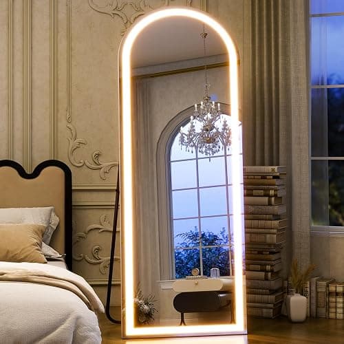 GLSLAND Arched LED Full Length Mirror 64" x 21" Full Body Mirror with Stand Wall Mounted Hanging Mirror with Lights Free Standing Floor Mirror for Bedroom thumbnail 3