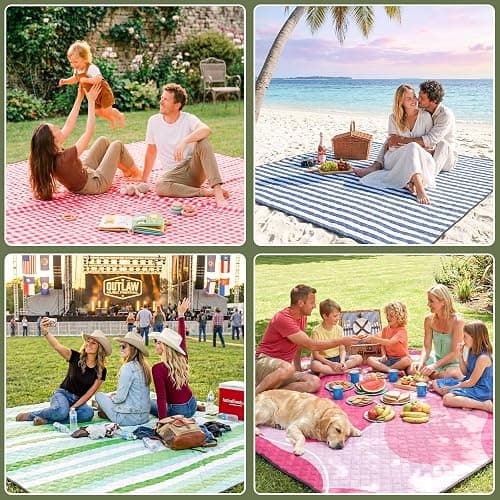 Genovega Waterproof Picnic Blanket Beach Outdoor Camping Mat Rug Extra Large Foldable Cute Big Travel Essential Accessories Gift Park Patio Lawn Garden Grass Ground Music Festival Must Have Checkered thumbnail 7