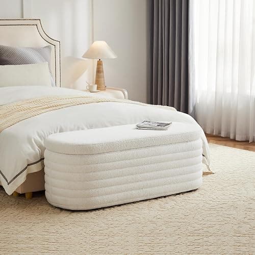 ZOMGE HUZZ 45 Inch Storage Ottoman Bench Upholstered Fabric Bedroom Benches, Modern Comfy End of Bed Stool for Living Room/Hallway/Entryway, Sherpa White thumbnail 4