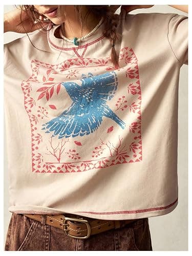 BEAUDRM Women's Graphic Boho Tshirts Vintage Hippie Short Sleeve Tee Top | Vintage 70s Outfits, Western, Animal Print, Cowgirl Tee, Boho Graphic T Shirt, Streetwear thumbnail 6