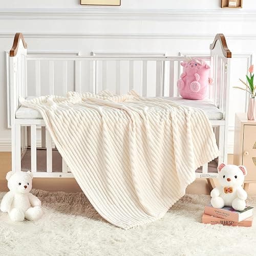 Eonkasp Soft Fleece Baby Blanket Ultra Cozy Baby Blankets for Boys Girls Warm and Lightweight Infant Toddler Newborn Receiving Gift with Reversible Stripes for Crib Stroller, 30x40 Inch, Cream thumbnail 5