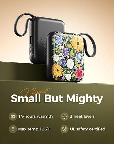 Ocoopa Hand Warmers Rechargeable UT5 Nano – Slim Electric Pocket Heater, Smart Temp Control, 14Hrs Battery, UL Safety, Artists in Bloom Design, Practical Gifts for Women, Christmas, Outdoor, Office thumbnail 3