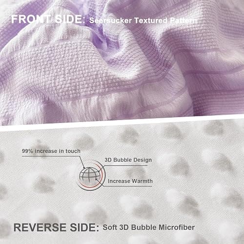 tohrisa Boho Comforter Set Twin Size Striped Pleats Bohemian Seersucker Bedding Set All Season Soft Cozy 2 Pieces Quilt with 1 Pillowcase(68"X90" Lavender) thumbnail 3