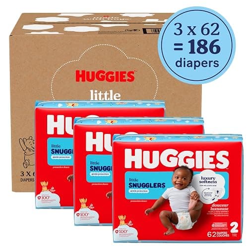 Huggies Size 2 Diapers, Little Snugglers Baby Diapers, Size 2 (12-18 lbs), 186 Count (3 Packs of 62), Packaging May Vary thumbnail 2