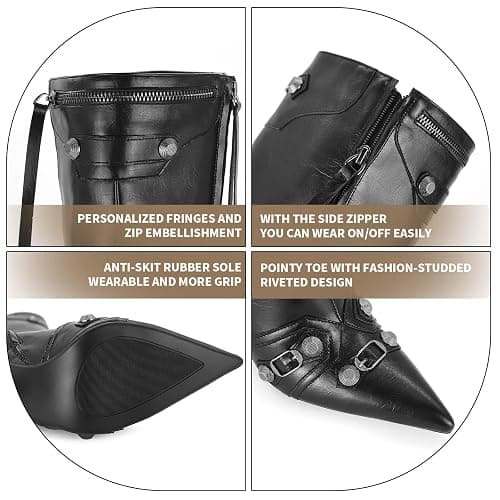 Dsevht Women's Stiletto Black Knee High Boots Sexy Pointed Toe Boot Fashion Trendy High Heel Boots Zipper thumbnail 7