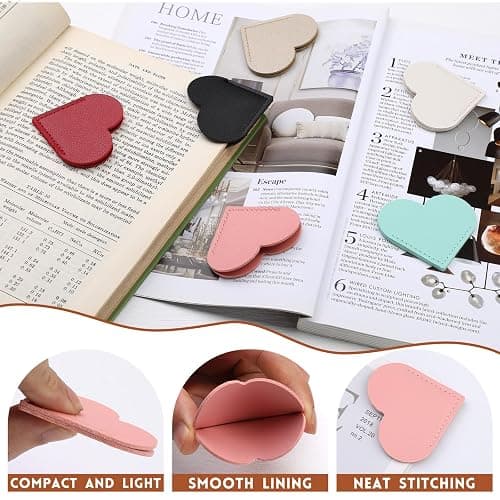 6 Pcs Leather Heart Bookmarks, Bookmarks for Women, Cute Heart Bookmark Corner, Book Marks for Teachers Students School Office Home Supplies thumbnail 5