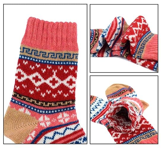 YZKKE 5Pack Womens Vintage Winter Soft Warm Thick Cold Knit Wool Crew Socks, Multicolor, free size thumbnail 4