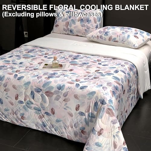LLanCL Floral Print Cooling Blankets for Hot Sleepers - Cool Like Ice Cream Blanket for Summer, Lightweight Double-Sided Cooling Comforter Quilt (Throw Size 47" x 59" Blue) thumbnail 4