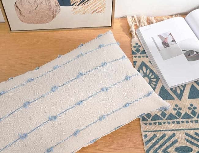 NUYECY Boho Long Lumbar Pillow Covers 16 x 26 Blue,Classic Stripe Pattern Cotton Decorative Long Lumbar Pillow Case Cushion Cover Cushion Case for Sofa Couch Bed Livingroom Farmhouse,Modern Accent thumbnail 3