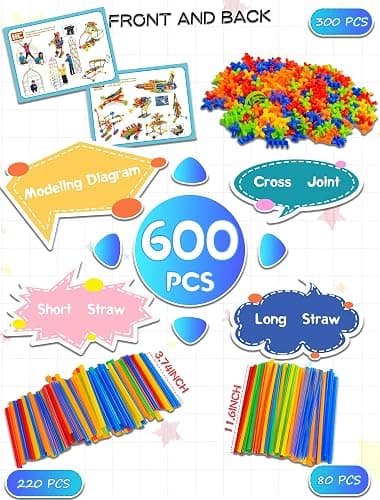 600PCS STEM Building Toys, Straw Constructor Toys Up Grade Engineering Building Sets for Kids Develops Motor Skills and Logic Thinking, Fun Educational Toy Great for Gift thumbnail 6