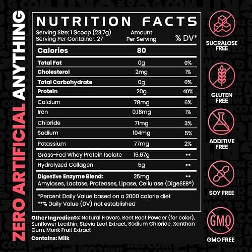 Gains in Bulk Lean Grass Fed Whey Protein Powder With Collagen Peptides, Gluten Free, 20 G Protein & 5 G Collagen, Plant Enzymes to Support Digestion, Natural Flavor, Strawberry Shortcake, 27 Servings thumbnail 5