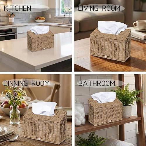 Furrywise Hand Towel Box Cover Compatible with Kleenex Hand Towels, Paper Rope Hand Towel Holder for Bathroom, Kitchen and Bathroom, 10.43" L x 4.5" W x 8" H in, Natural thumbnail 5