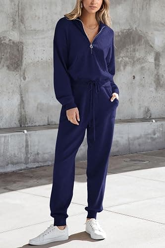 PRETTYGARDEN Women's 2 Piece Sweater Set Pullover Zip Up Sweatshirt Jogger Sweatpants Tracksuit Casual Outfit thumbnail 5