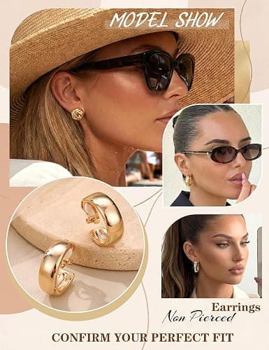 Drperfect Clip On Earrings for Women Non Pierced Earrings Set | Hypoallergenic Ears Clips, 14K Gold Plated CZ Pearl Knot Twist Chunky Hoop and Studs Earring, Fake Earrings Jewelry Gifts thumbnail 5