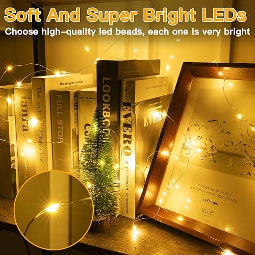 Hopexy 5M 50 LEDs Fairy Lights Battery Operated, Micro Copper Wire Bright Lighting String Light Battery Power for Gift Wrapping, Bottle, Wedding, Party for Indoor and Outdoor Decorations (Warm White) thumbnail 5