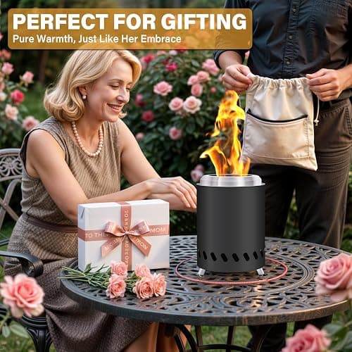 HGD Small Tabletop Fire Pit, Smokeless Table Top Firepit Outdoor, Portable Mini Stove with Carry Bag for Camping Backyard Patio Garden Picnic, Fueled by Pellets or Wood, Stainless Steel, Black thumbnail 2