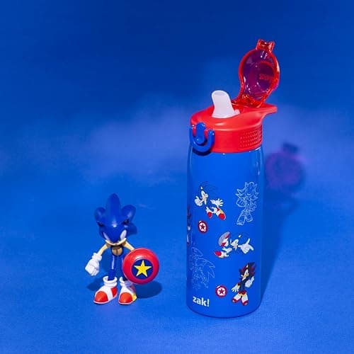 Zak Designs Sonic the Hedgehog Sage Kids Water Bottle For School or Travel, 19oz Stainless Steel Water Bottle With Straw, Handle, and Leak-Proof, Pop-Up Spout Cover (Sonic & Shadow) thumbnail 2