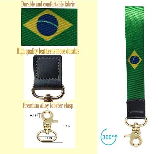 Brazil Flag Keychain,Brazilian Wristlet Strap Lanyard Keychain Holder with Key Ring Cell Phone lanyards Key Chain Holder,Be Used for Car ID Backpacks Luggage Motorcycles,Gifts - EDC. thumbnail 4