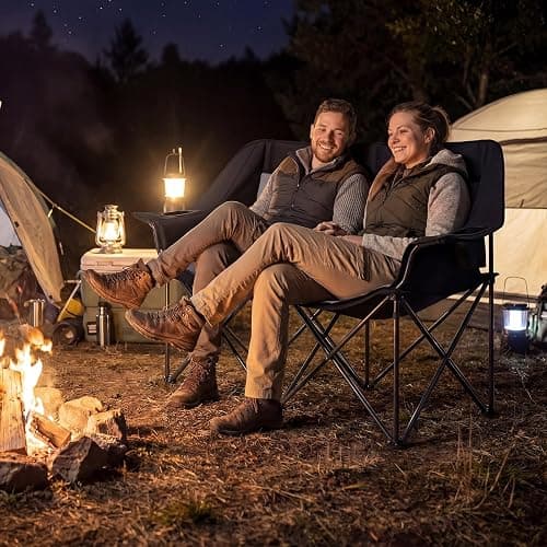Goplus Double Camping Chair, Oversized Padded Loveseat w/Cup Holders, Glass Racks and Mesh Pockets, 660 LBS Heavy Duty Folding 2 Person Camp Couch w/Carry Bag for Lawn, Beach and Picnic (Black) thumbnail 2