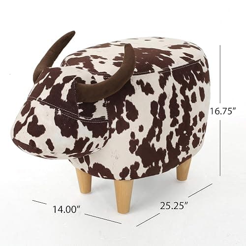 Christopher Knight Home Bessie Patterned Velvet Cow Ottoman, Brown Milk Cow / Natural thumbnail 2