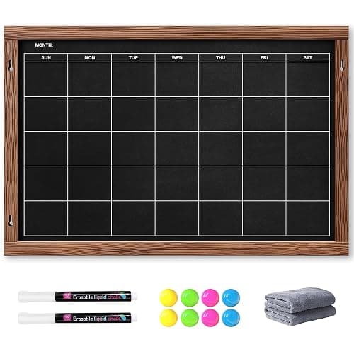 2-in-1 Double-Sided Magnetic Chalkboard 24"x16", Chalk Calendar Board & Large Blackboard for Kitchen & Home Decor, Schedule, Menu, Back-to-School Gift - Hanging Chalk Board with 2 Liquid Pens, Brown - Image 1