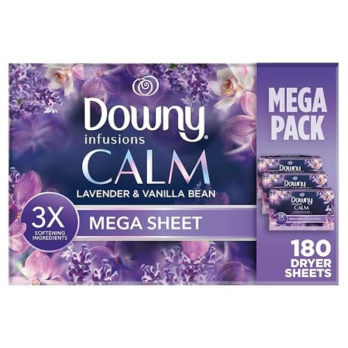 Downy Infusions Mega Dryer Sheets, Laundry Fabric Softener, CALM, Lavender and Vanilla Bean, 180 Count (3 box of 60 sheets) - 180 Count (Pack of 1) - Lavender & Vnl Bean - Image 1