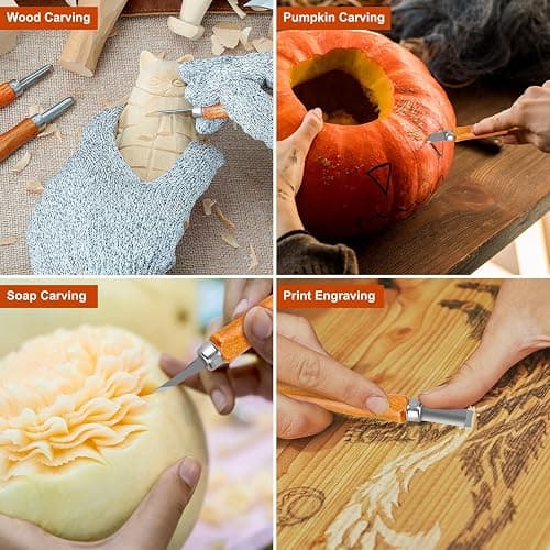 Wood Carving Tools, 7Pcs Wood Carving Knife Kit Carbon Steel, Wood Chisels Set for Pumpkins Soap Sculpture Carving DIY (5 Styles) thumbnail 3