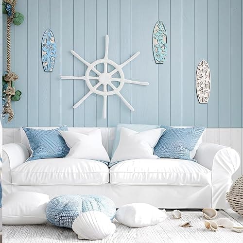 VGICH Hibiscus Surfboard Wall Decor - 3 Piece Wooden Beach Wall Art for Bedroom, Tropical Decor for Living Room(Blue) thumbnail 8
