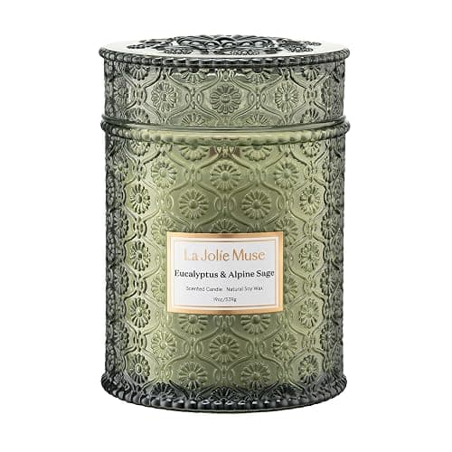 LA JOLIE MUSE Christmas Candle | Eucalyptus & Alpine Sage | Eucalyptus, Sage & Lavender | 19 oz Wooden Wick Soy Candle | 90-Hour Burn | Cozy Winter & Holiday Relaxation - Image 1