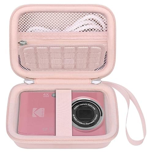 Elonbo Camera Carrying Case for KODAK PIXPRO FZ45/ FZ55 Digital Camera | Compact Camera Case, Hard Bag, with Mesh Pocket Wrist Strap Double Zipper, for Vlogging, Travel Protective Storage, Pink - Image 1