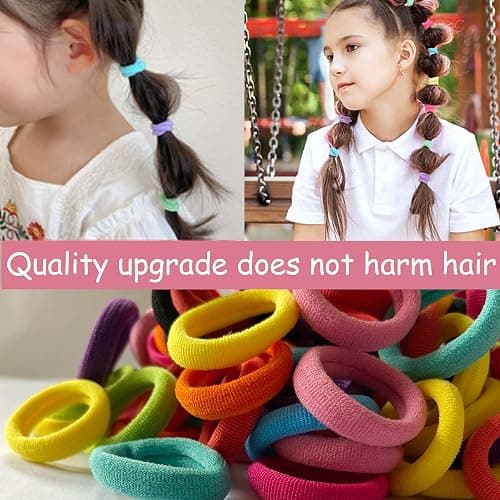 Omszte,100 Pcs Baby Hair Ties, Seamless Cotton Toddler Hair Ties for Girls and Kids, Multicolor Small Soft Hair Elastics Ponytail Holders(10Colors) - A-mixed color thumbnail 3
