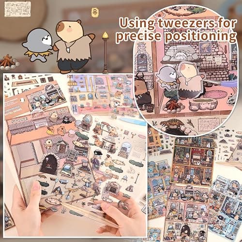 Girls 3D Miniature Scene Stickers,4 Sets Visit the Store DIY House Stickers for Space Cruise,Ocean Hotel,Egypt Hotel,Stone Age,Cute 3D Cartoon Sticker Scenes for Adult Kids Relief Stress Pass The Time thumbnail 5