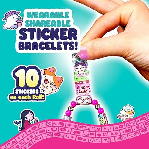 STICKI Rolls Sticki Bands - The Original Wearable Shareable Sticker Bracelet | Includes 70 Mini Stickers | 2 Mystery Reveal Sticki Rolls | Over 1000 Sticker Designs to Collect! (Series 2 - Pink) thumbnail 5