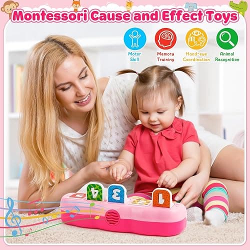 Duchong Toys for 1 Year Old Girls, Interactive Pop Up Toy with Music & Light, Montessori Learning Toys for Infant Baby Toddler 9-12-18 Months, First 1st Birthday Gifts for Girls Boys thumbnail 6