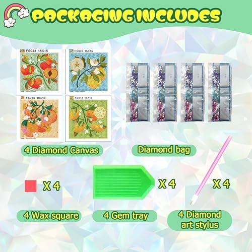 ICYANART 4 Pack Diamond Art Kits for Kids Fruit Gem Art Kit for Kids Ages 6-8-12 Small Diamond Art for Kids Gifts and Home Wall Decor 6x6inch thumbnail 4
