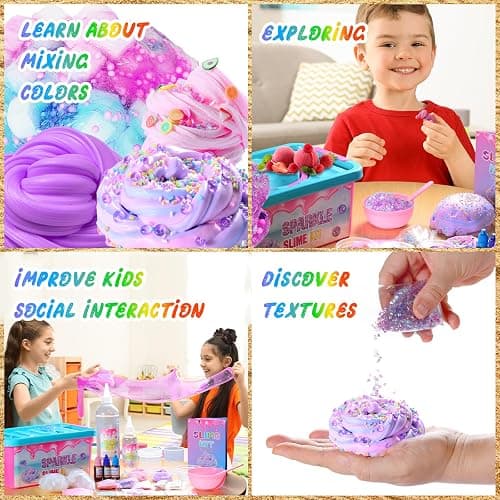 inksbui Confetti Slime Kit, Sparkling, Glimmer, Crunchy, Foam, Jelly Cubes Slime, Stress Relief Toys, Party Favors for Kids, for Girl Boys 6 7 8 9 10 11 12 thumbnail 3