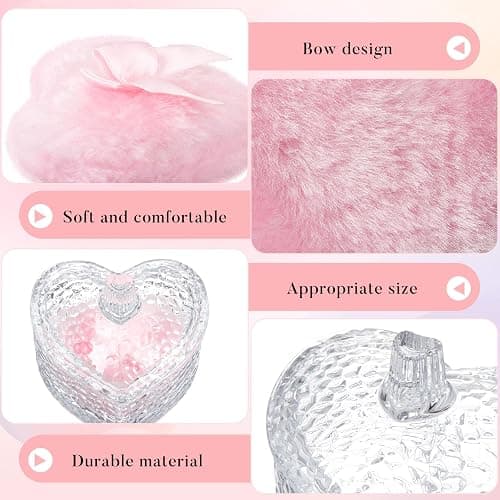 Tioncy 3 Pcs Large Body Powder Puff and Container Valentine's Day gift Powder Container with Puff Crystal Case Soft Washable Reusable Velour Face Body Glitter Wet Dry Makeup(Hammered Heart,Clear) thumbnail 5