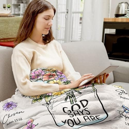 Christian Religious Gifts for Women, Christmas Birthday Gifts for Women | Baptism Communion Inspirational Catholic Faith Gifts for Sister Daughter Girls Her Mom Friend, Soft Throw Blankets 50''x 60'' thumbnail 2
