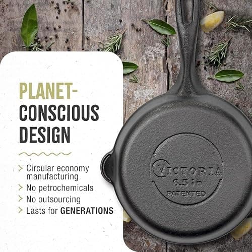 Victoria 6.5 Inch Mini Cast Iron Skillet. Small Frying Pan,Seasoned with 100% Kosher Certified Non-GMO Flaxseed Oil (SKL-206) thumbnail 5