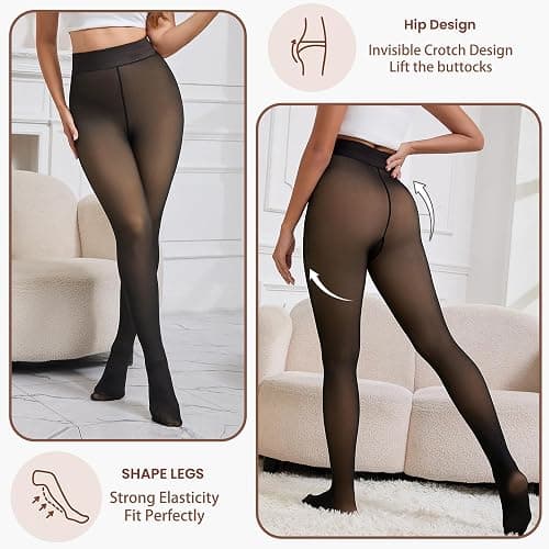 Apriddeo 2025 One-Seam More Warmth Women Fleece Lined Tights Fake Translucent High Waist Thermal Pantyhose Sheer Legging thumbnail 3