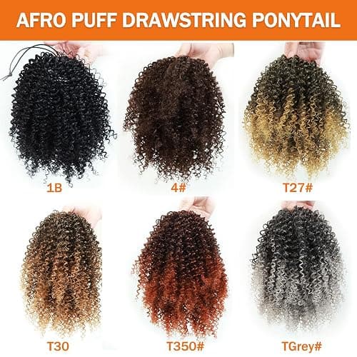 MKJVEN Afro Kinky Curly Ponytail Extensions 10 Inch Drawstring Ponytail For Black Women Dark Brown Syrnthetic Ponytail Hair Piece (4#Medium Brow) thumbnail 7