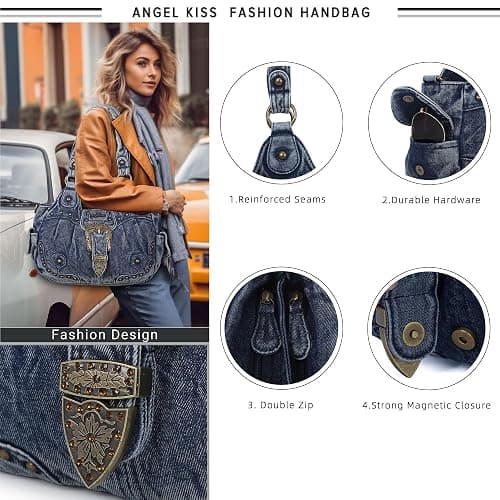 Angel Kiss Hobo-Taschen für Damen, veganes Leder, Geldbörsen und Handtaschen, schicke Umhängetaschen, Crossbody-Börsen mit Metallnieten thumbnail 7
