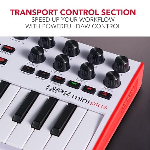 Akai Professional MPK Mini Plus - USB MIDI Keyboard Controller with 37 Mini Keys, 8 MPC Pads, Sequencer, MIDI/CV/Gate I/O and Native Instruments Sound Package, White Limited Edition thumbnail 6
