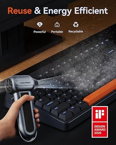 WOLFBOX MF100 Electric Air Duster-150000RPM Super Power Cordless Air Duster, Rechargeable Brushless Motor Durable Blower, 3-Gear Adjustable Dust Blower for Computer, Keyboard, Outdoor, House and Car thumbnail 4